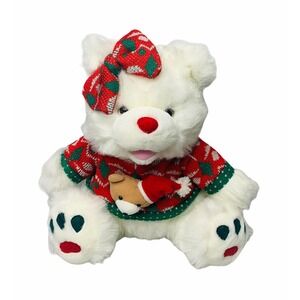 Vintage Jet General White Stuffed Plush 14" Christmas Girl Bear w/ Sweater 1996